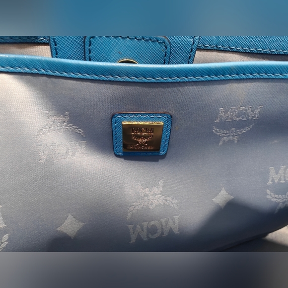 MCM Handbag Shoulder Bag Blue Leather - Picture 5 of 8